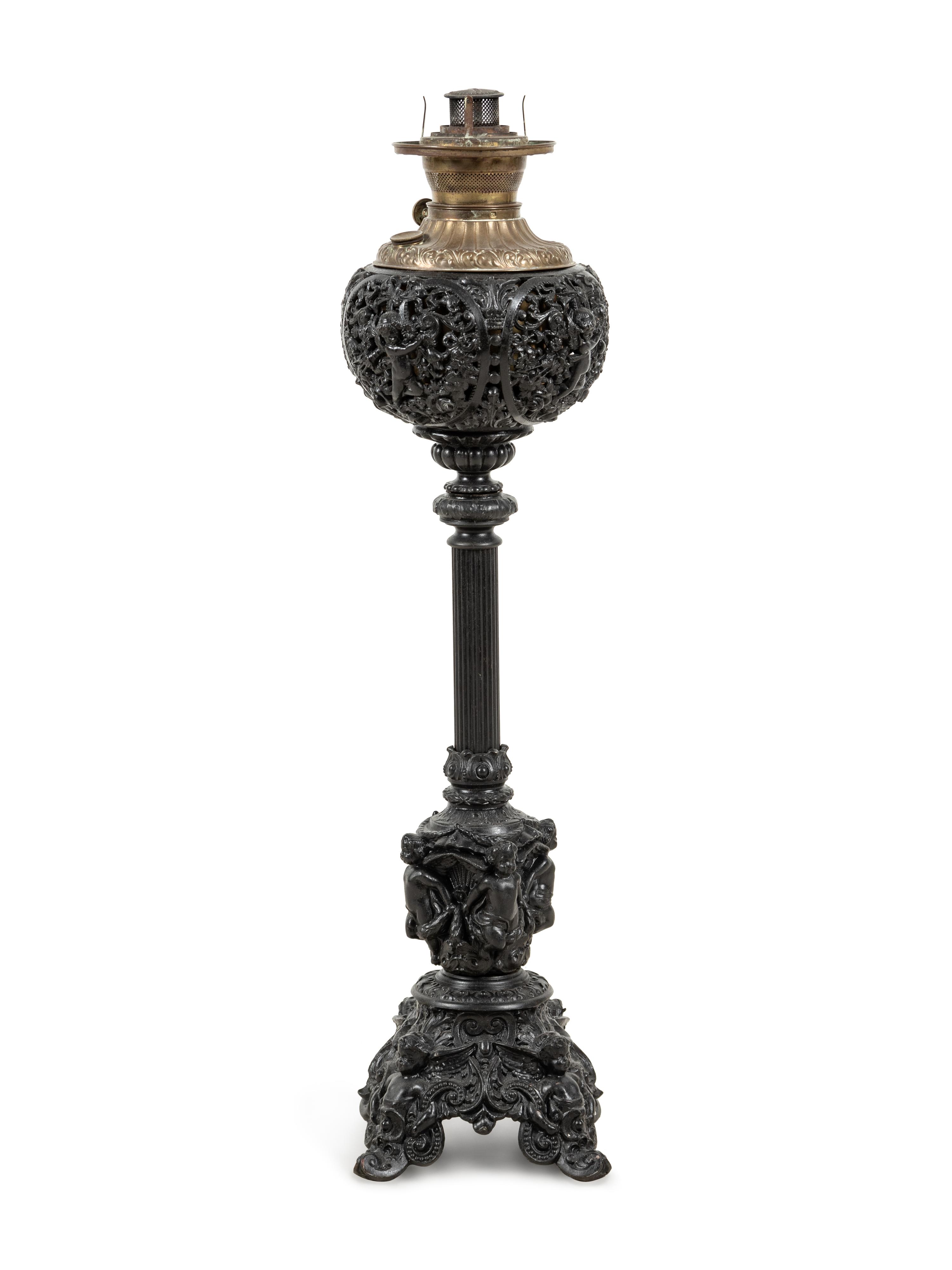 An American Neoclassical Cast Metal Oil Lamp