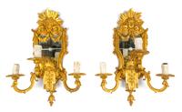 A Pair of Regence Style Gilt Bronze Three-Light Girandole Mirrors Height 22 1/2 inches. — 20TH CENTURY