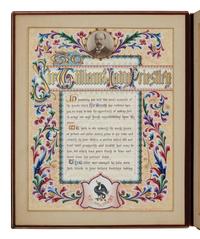 [ILLUMINATION] -- William Lister & Son. Illuminators, Bradford. Illuminated address presented to Sir William & Lady Priestly.