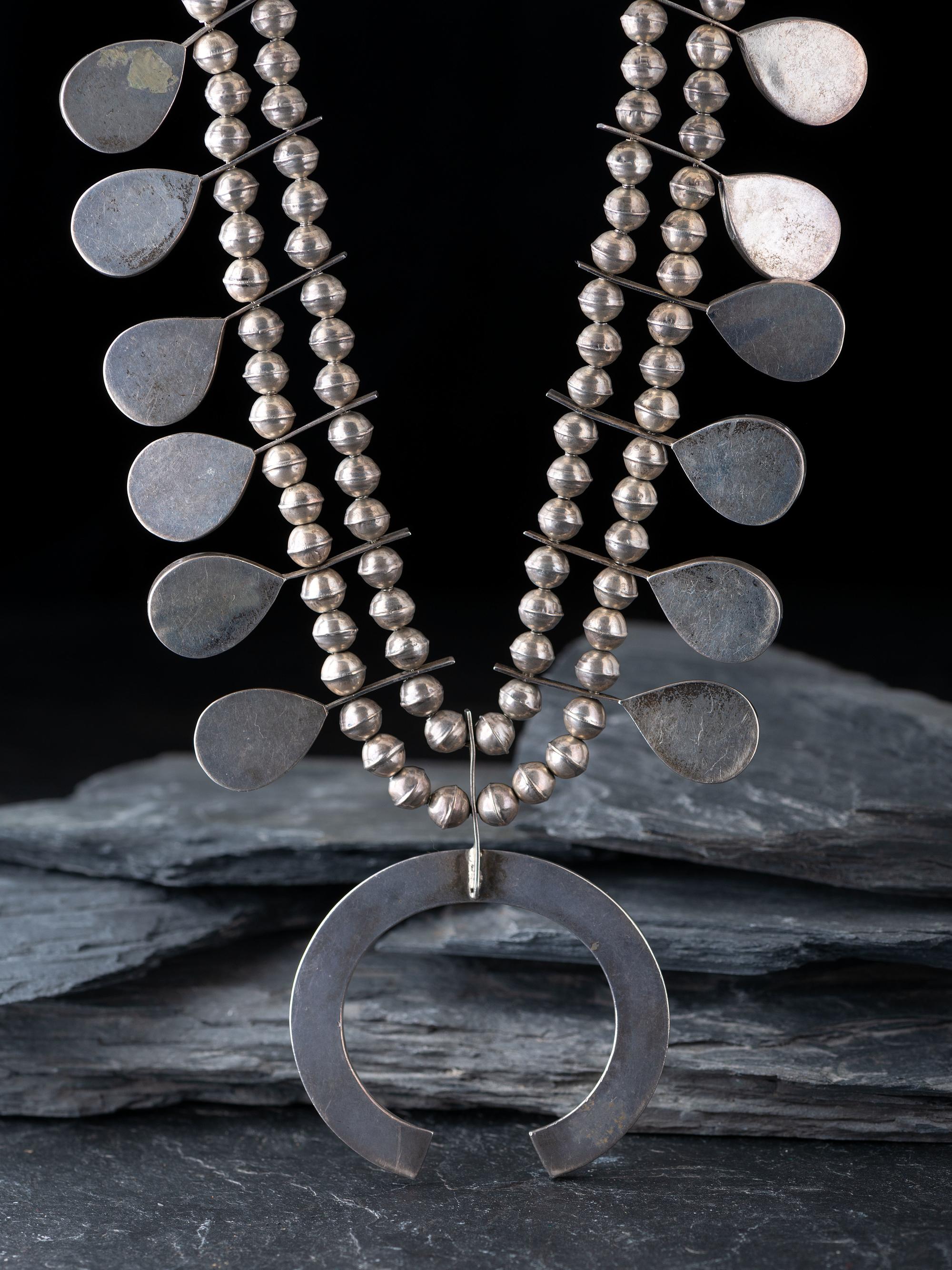 Zuni Channel Inlay Squash Blossom Necklace