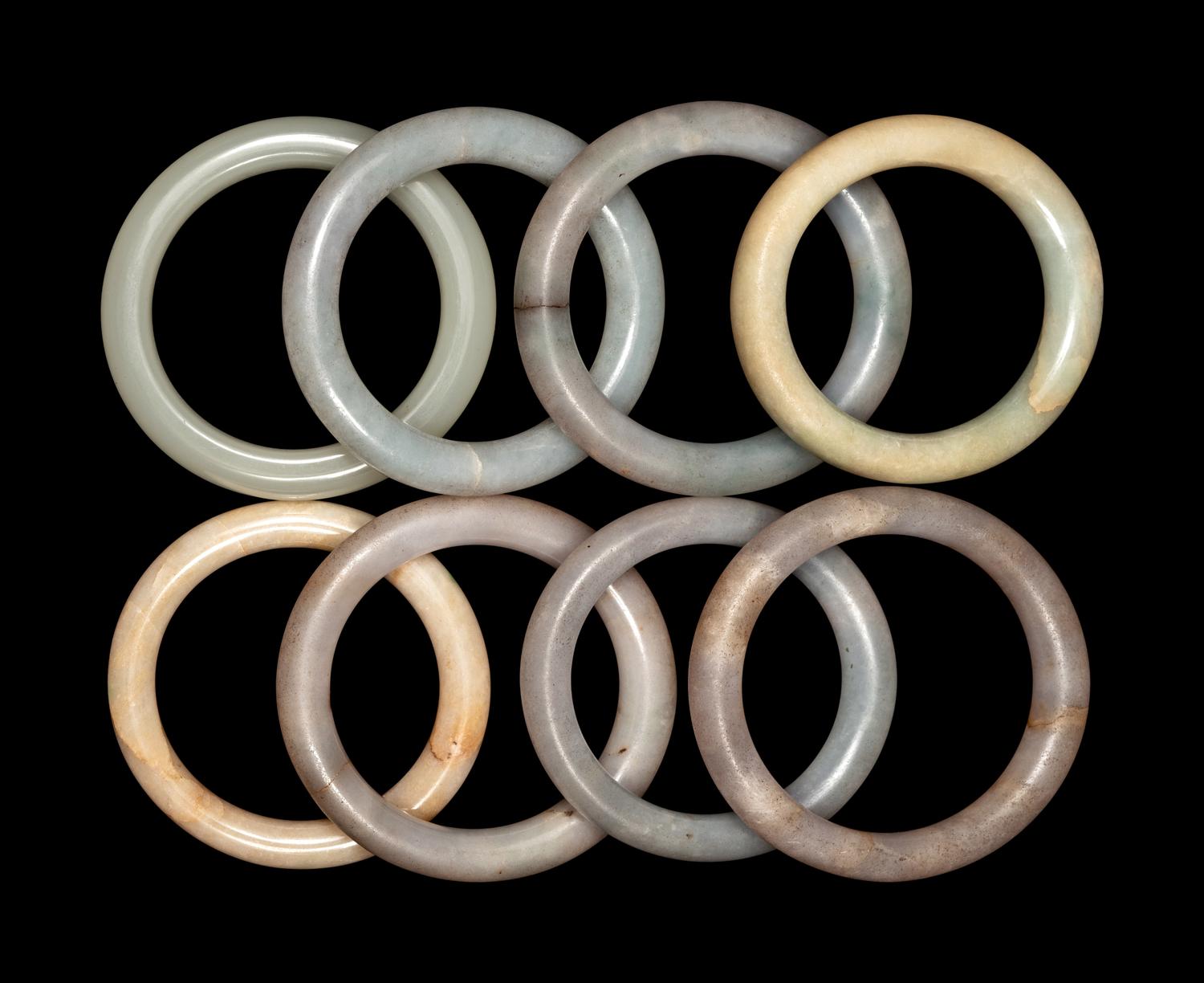 Eight Chinese Jade and Hardstone Bangles