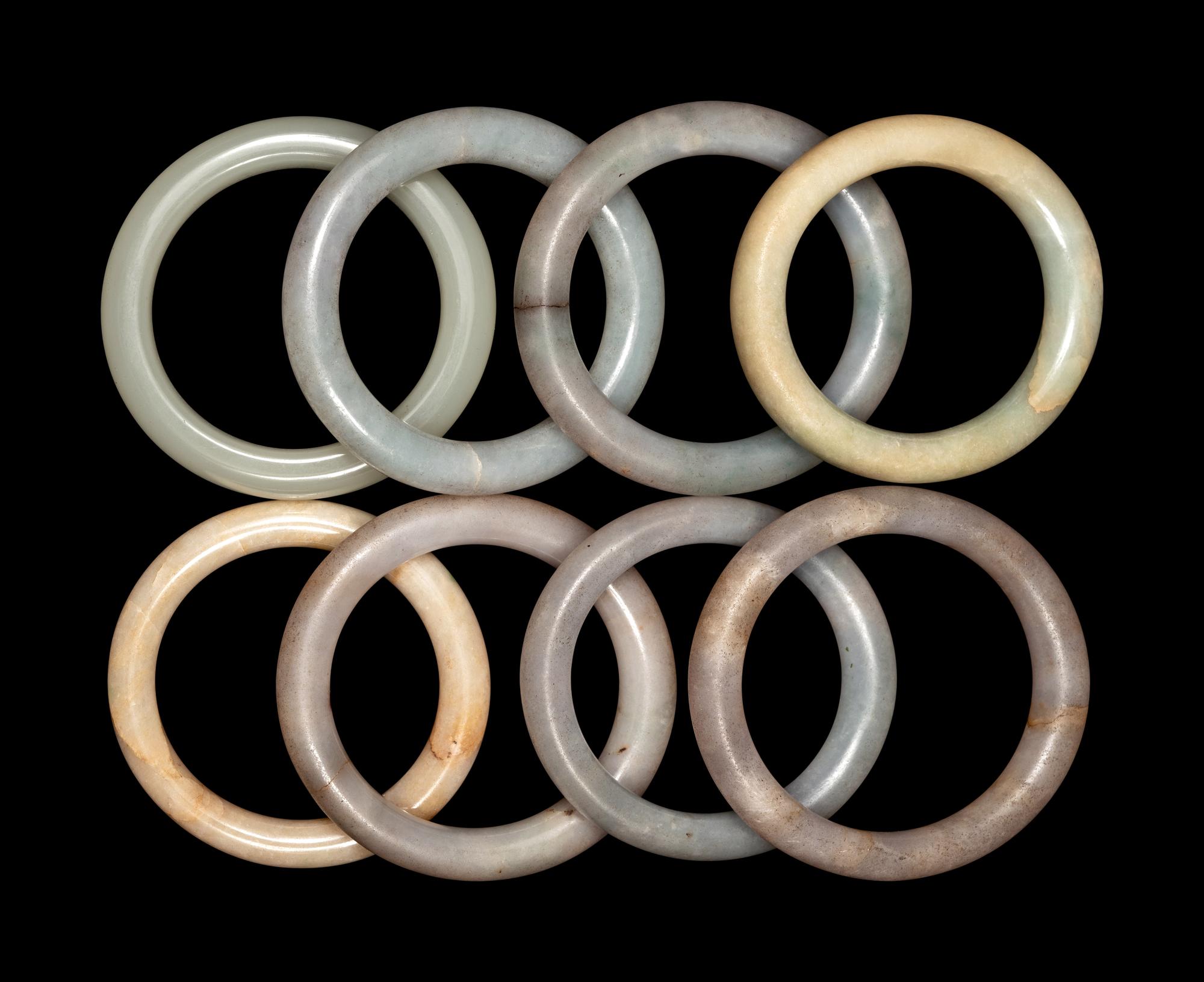 Eight Chinese Jade and Hardstone Bangles