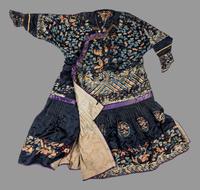 A Chinese Navy Blue Ground Embroidered Silk Court Robe, Chaofu