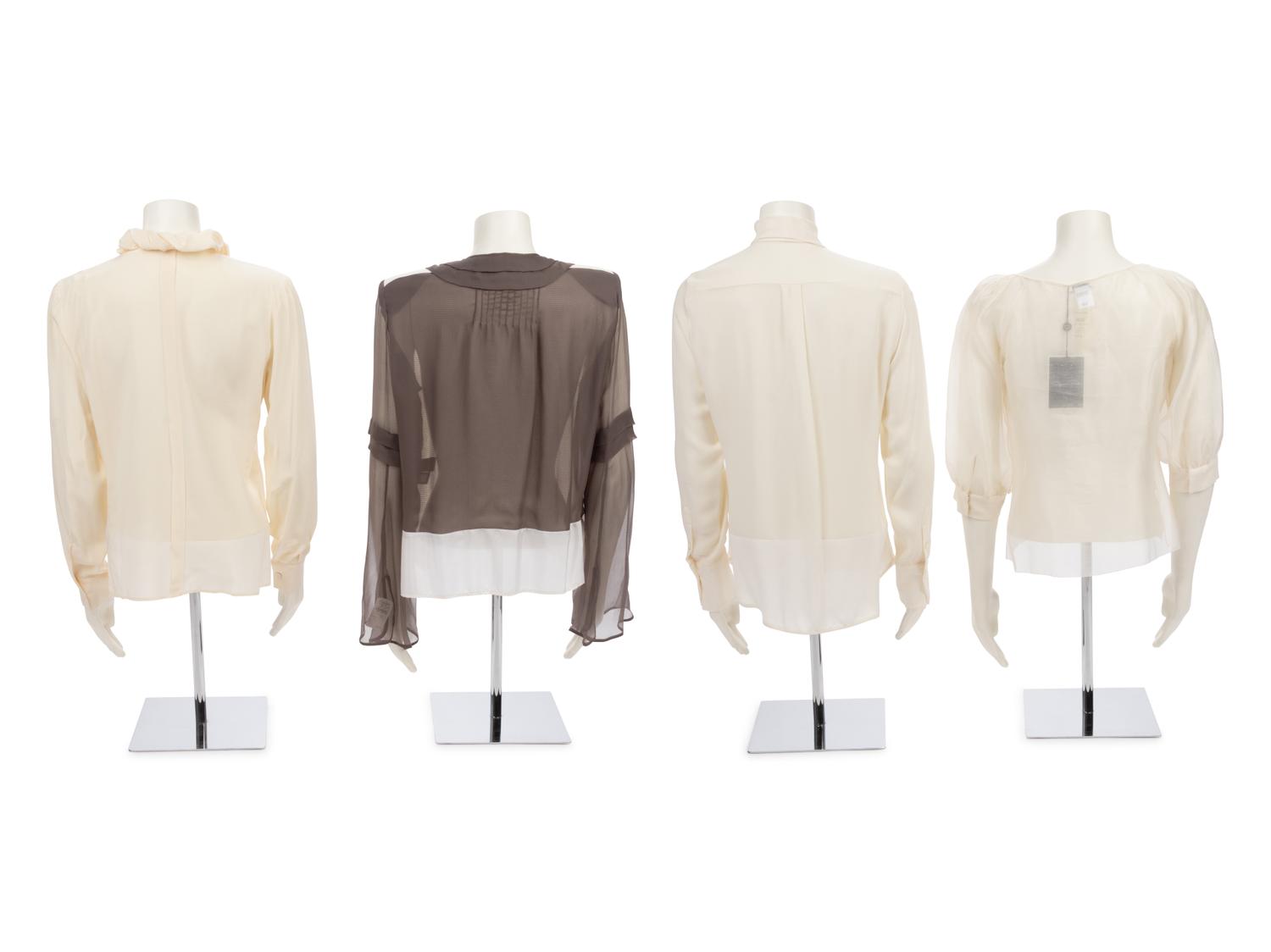 Four Designer Silk Blouses: Two Fendi, One Valentino, One Oscar de la Renta