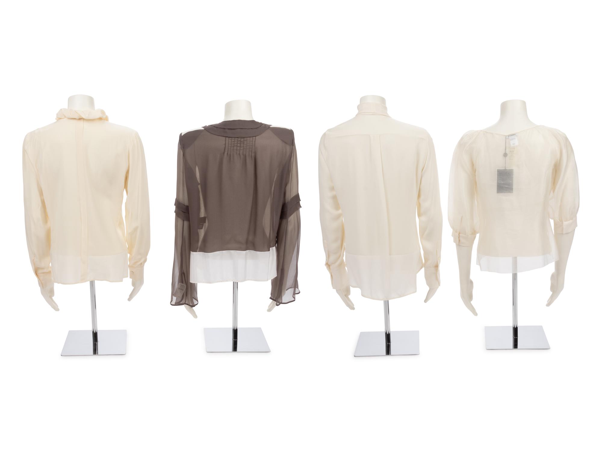 Four Designer Silk Blouses: Two Fendi, One Valentino, One Oscar de la Renta