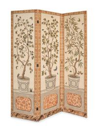 A Pair of Painted Three-Panel Screens