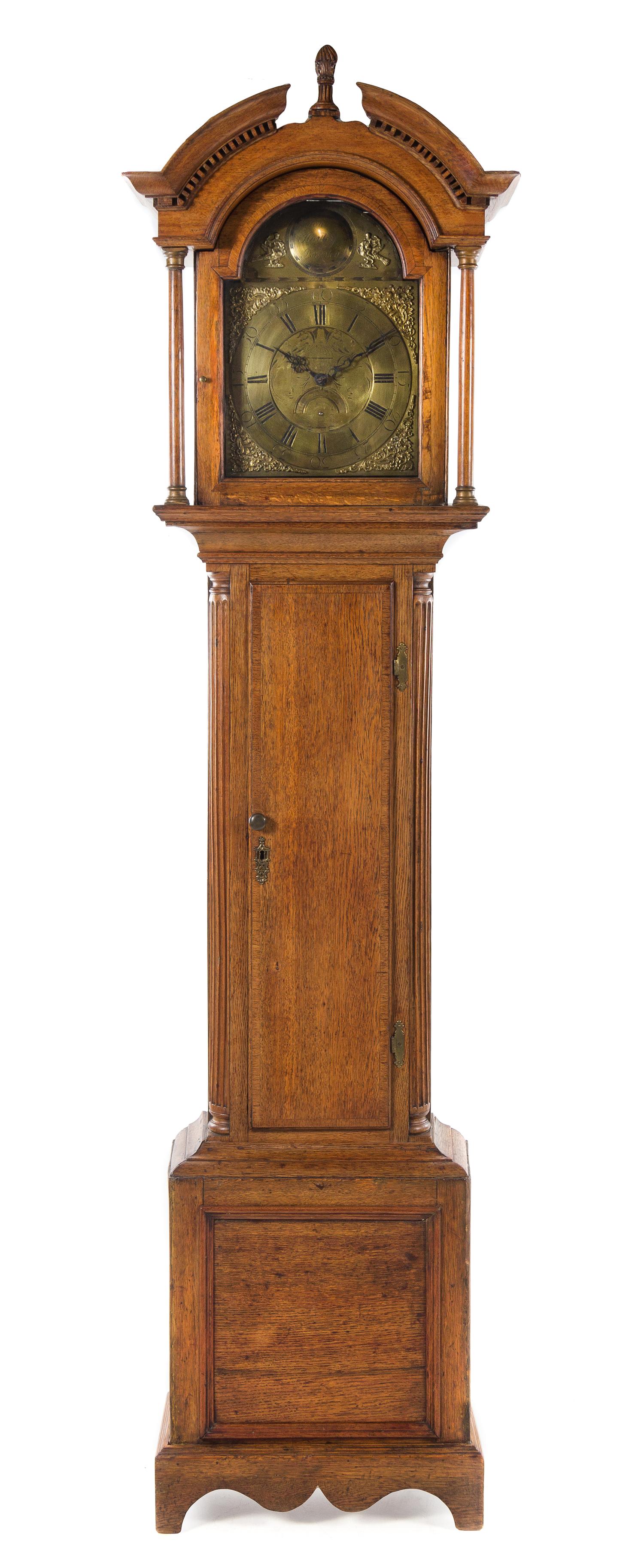 An English Oak Tall Case Clock Height 92 1/4 inches. — JOHN HARTLEY BURNLEY, 18TH CENTURY