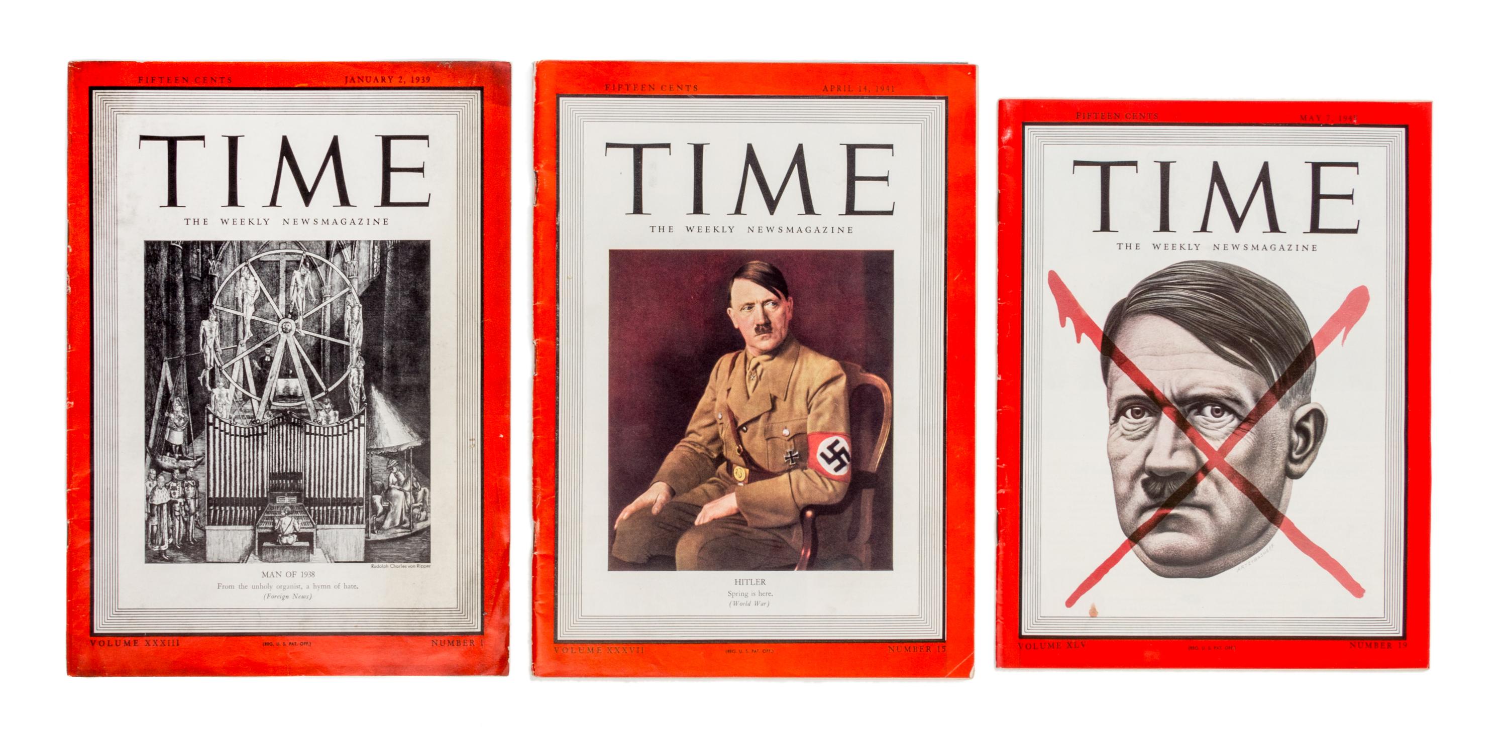 (WWII) TIME MAGAZINE. 4 covers, including one proof of Adolf Hitler, and a related ALS.