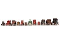 Twelve Painted Cast Iron Toy Cars, Trucks, and Buses
