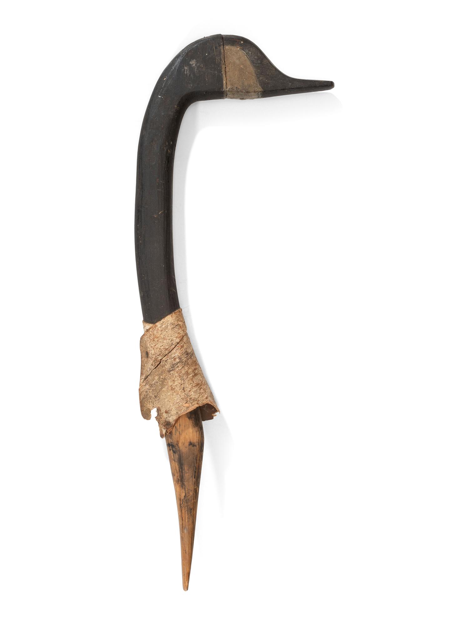 A Carved and Painted Wood and Birch Bark Goose Head Decoy