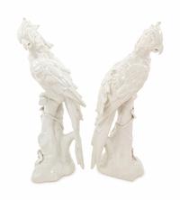 A Pair of Italian Blanc-de-Chine Porcelain Parrots