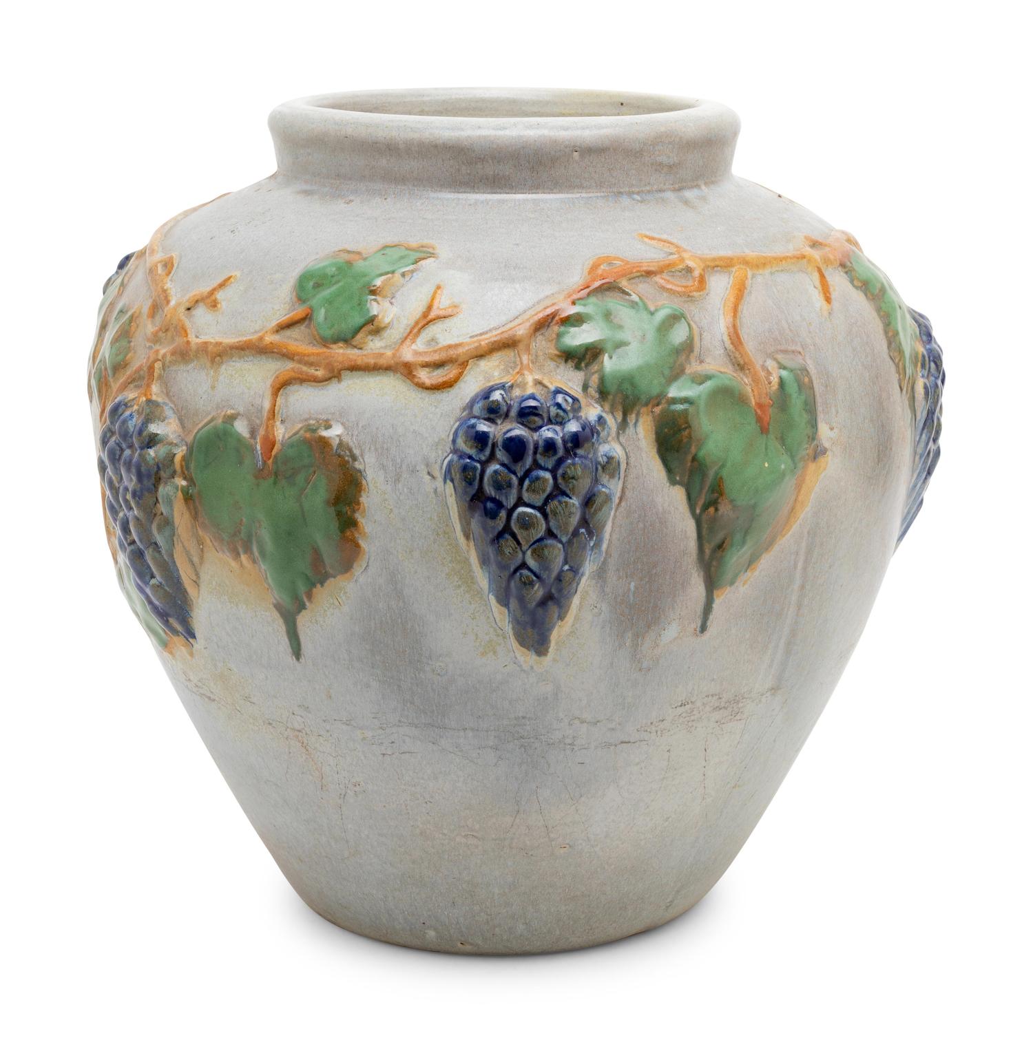 An Art Nouveau Majolica Floral-Decorated Floor Vase