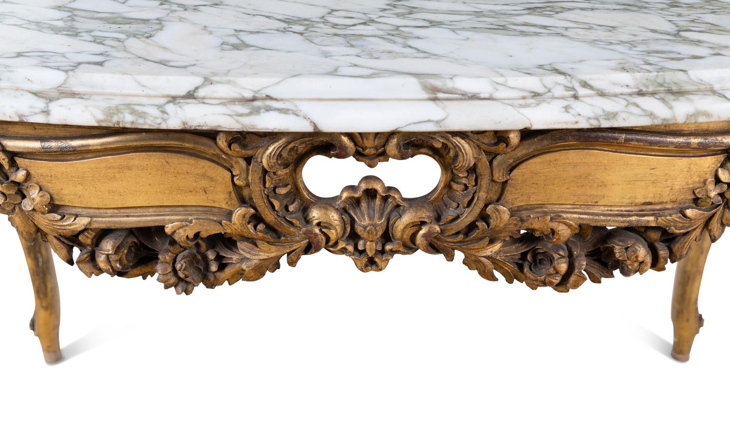 A Louis XV Style Giltwood Marble-Top Table