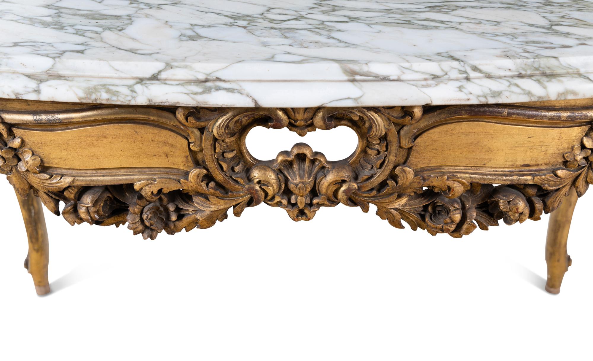 A Louis XV Style Giltwood Marble-Top Table