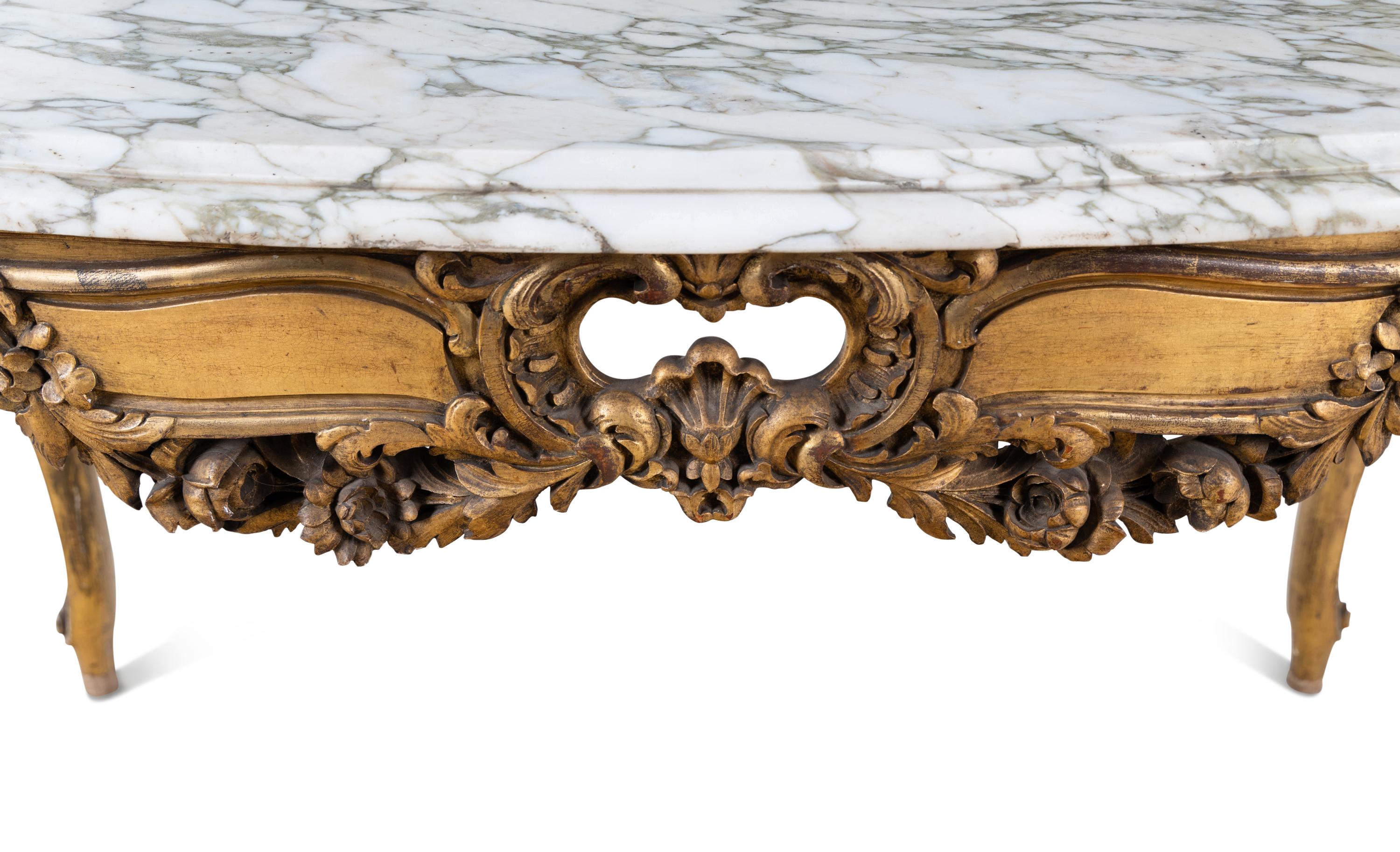 A Louis XV Style Giltwood Marble-Top Table
