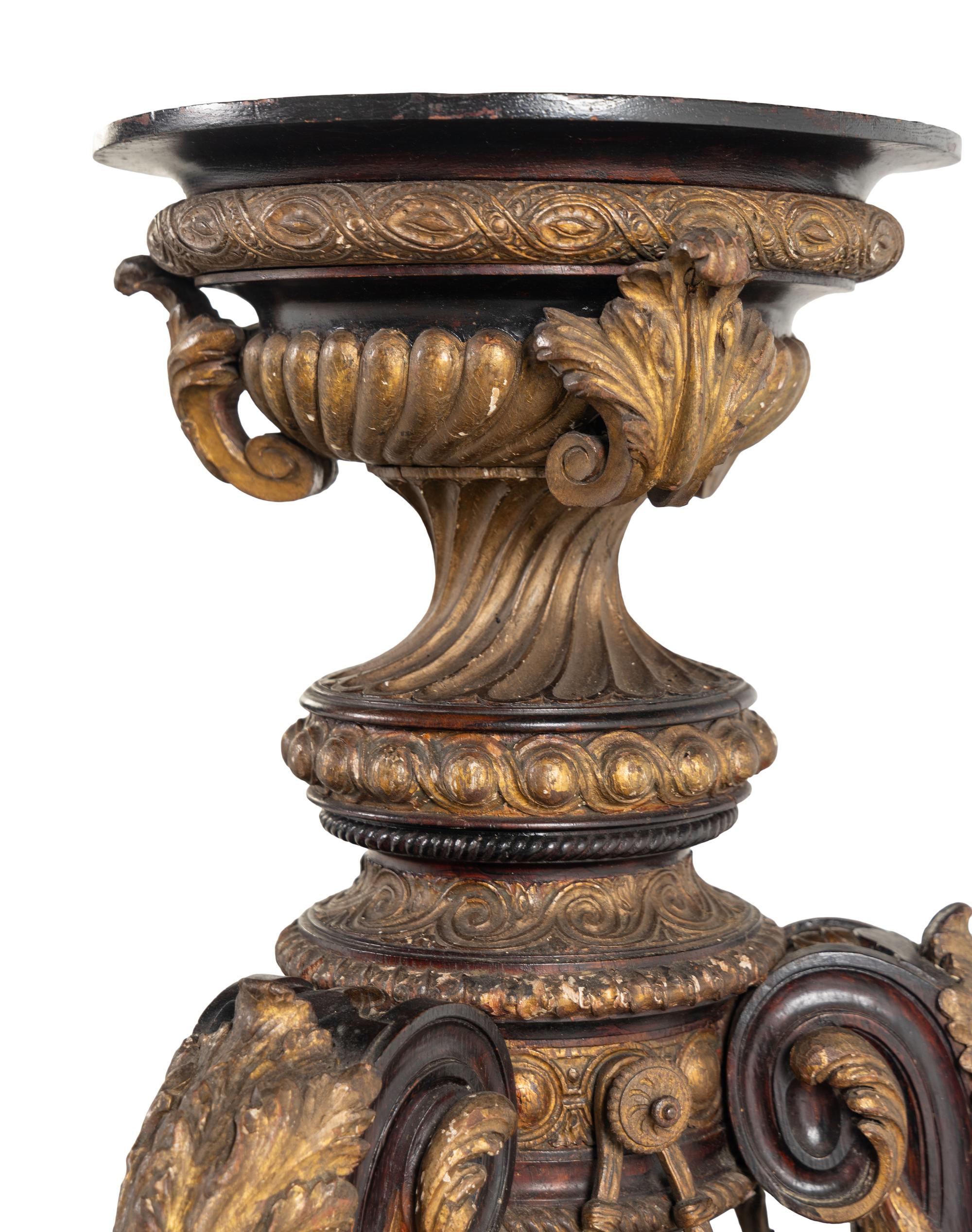 A Pair of Unusual Continental Carved Giltwood and Polychrome Jardini è re Stands
