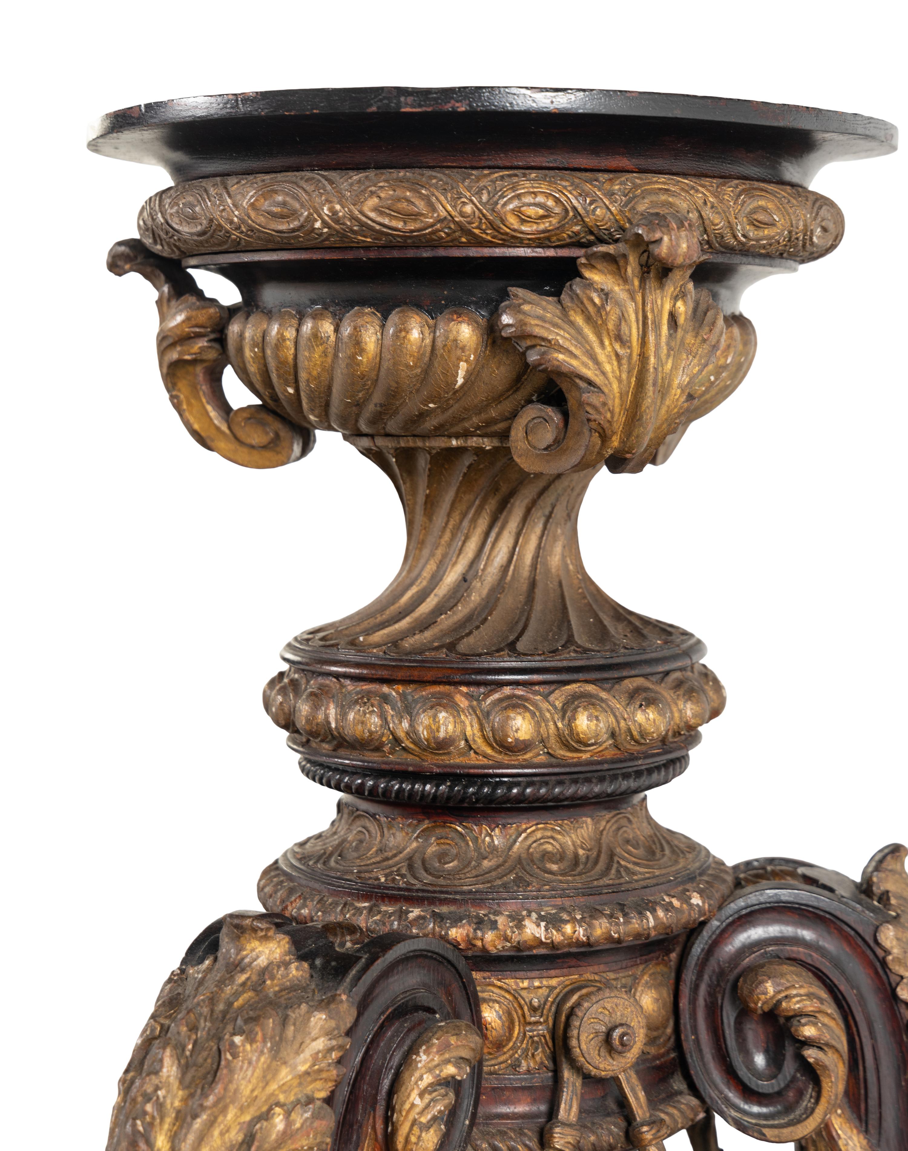 A Pair of Unusual Continental Carved Giltwood and Polychrome Jardini è re Stands