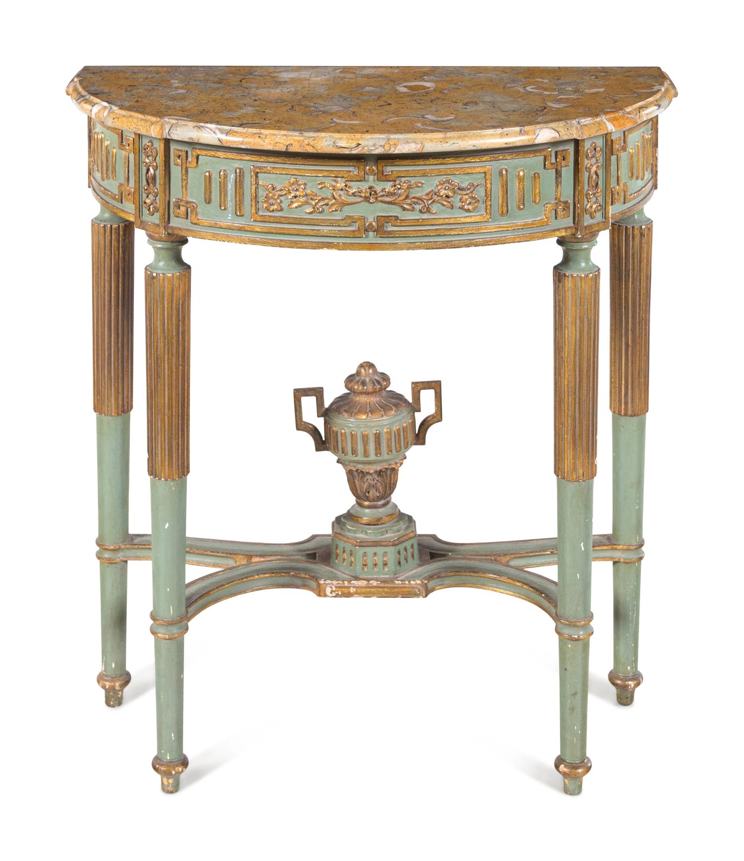 An Italian Neoclassical Style Painted and Parcel Gilt Marble-Top Console Table