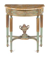 An Italian Neoclassical Style Painted and Parcel Gilt Marble-Top Console Table