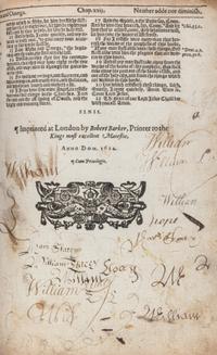 (KING JAMES BIBLE) BARKER, ROBERT, prnt. The Holy Bible. London, 1613.