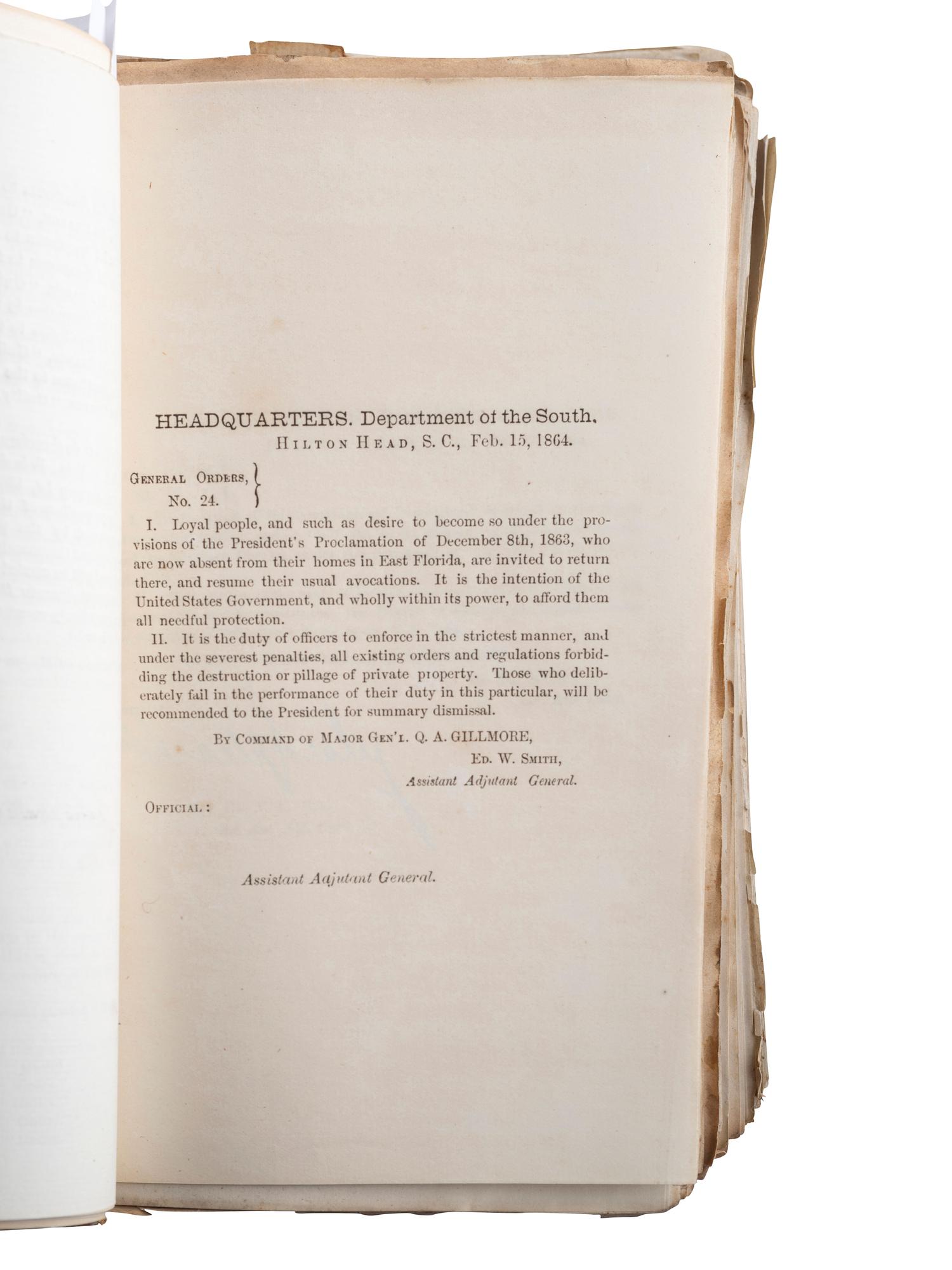 [CIVIL WAR]. Bound General Orders book referring to African American soldiers, 1864.