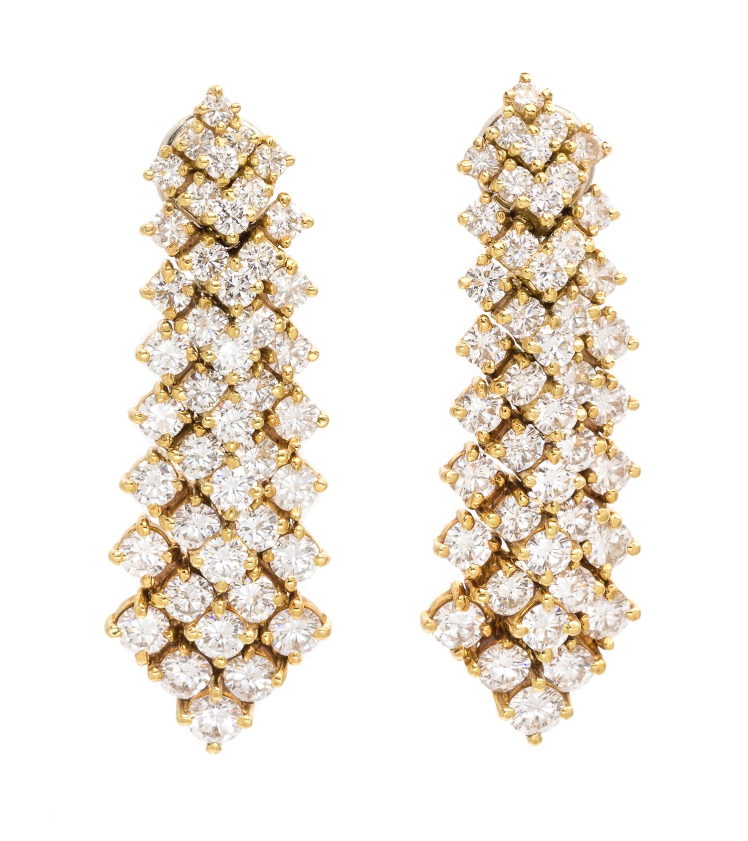 A Pair of Yellow Gold and Diamond Pendant Earclips, 14.20 dwts.