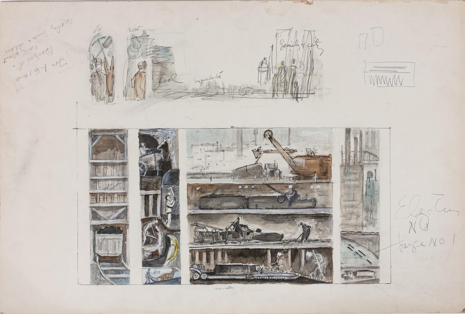 A Group of Eight Preparatory Sketches and Watercolors