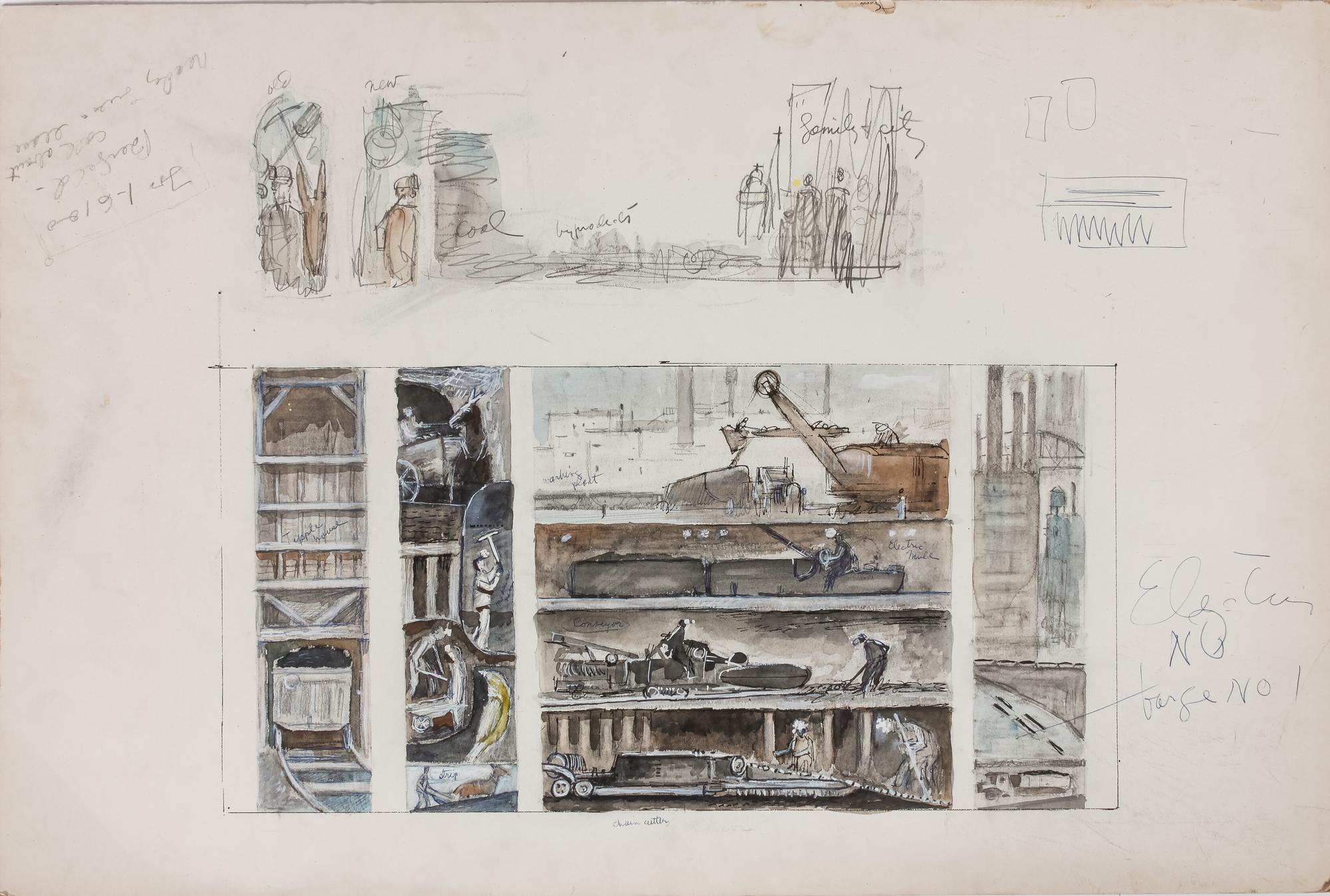 A Group of Eight Preparatory Sketches and Watercolors