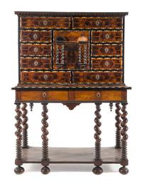 An Italian Bone Inlaid Burl Walnut Cabinet on Stand Height 66 7/8 x width 48 3/8 x depth 21 1/8 inches. — CIRCA 1700