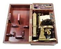 A French Brass Microscope Height 13 inches. — RETAILED BY WIDDLEFIELD & CO., BOSTON, MASSACHUSETTS, LATE 19TH CENTURY