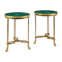 A Pair of Louis XVI Style Gilt Bronze and Malachite Tables