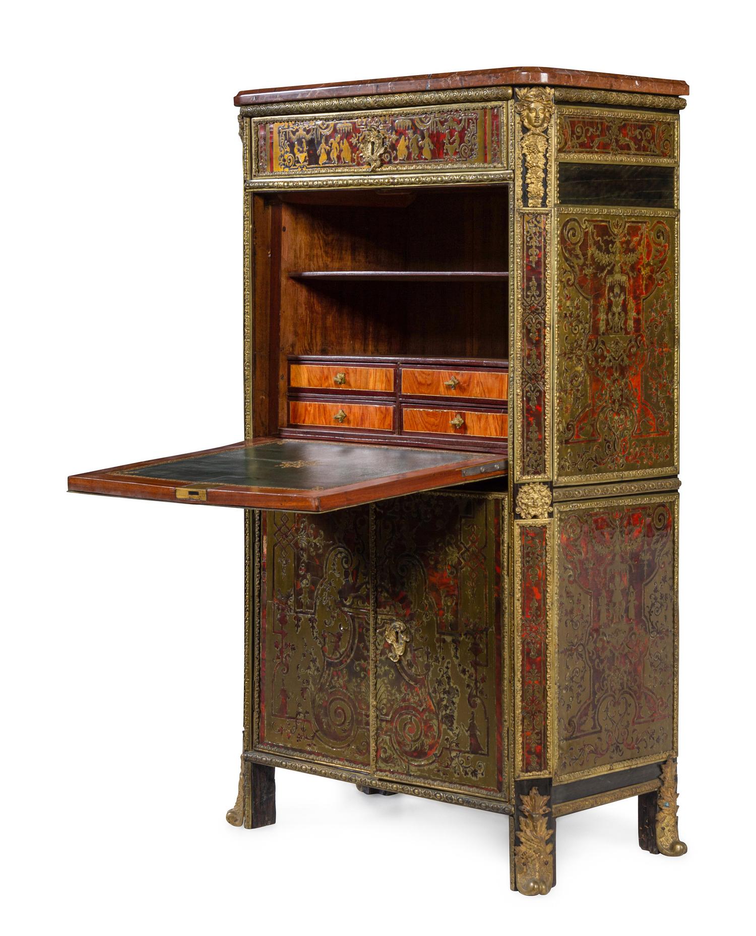 A Louis XIV Style Boulle Marquetry Marble-Top Secrétaire à Abattant