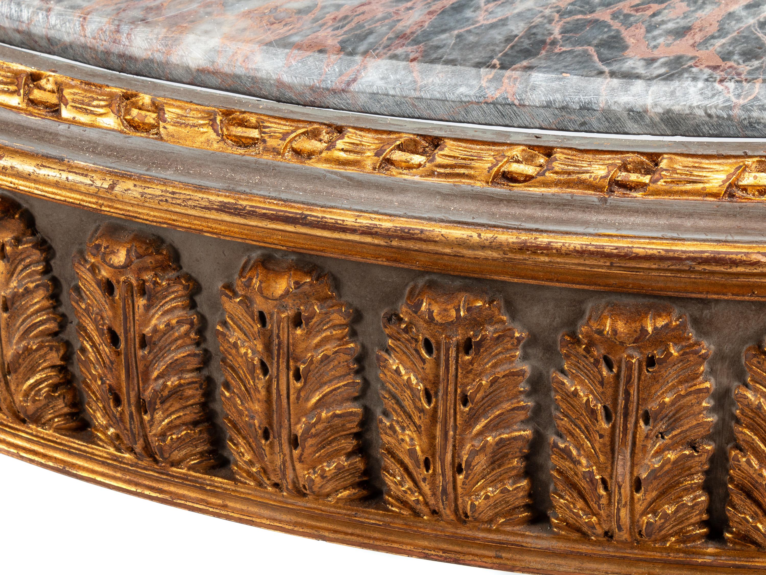 A Pair of Louis XVI Style Gray-Painted and Parcel Gilt Marble-Top Console Tables