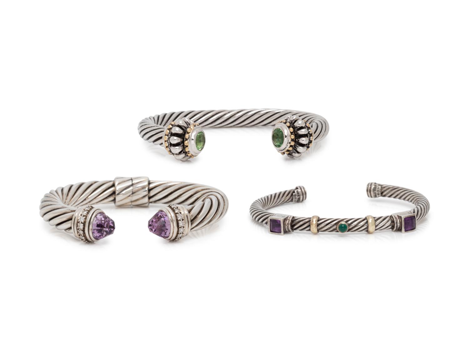 DAVID YURMAN, COLLECTION OF STERLING SILVER AND GEMSTONE CUFF BRACELETS