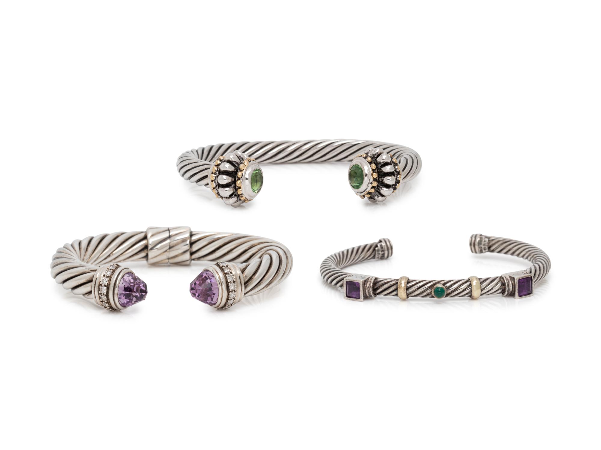 DAVID YURMAN, COLLECTION OF STERLING SILVER AND GEMSTONE CUFF BRACELETS