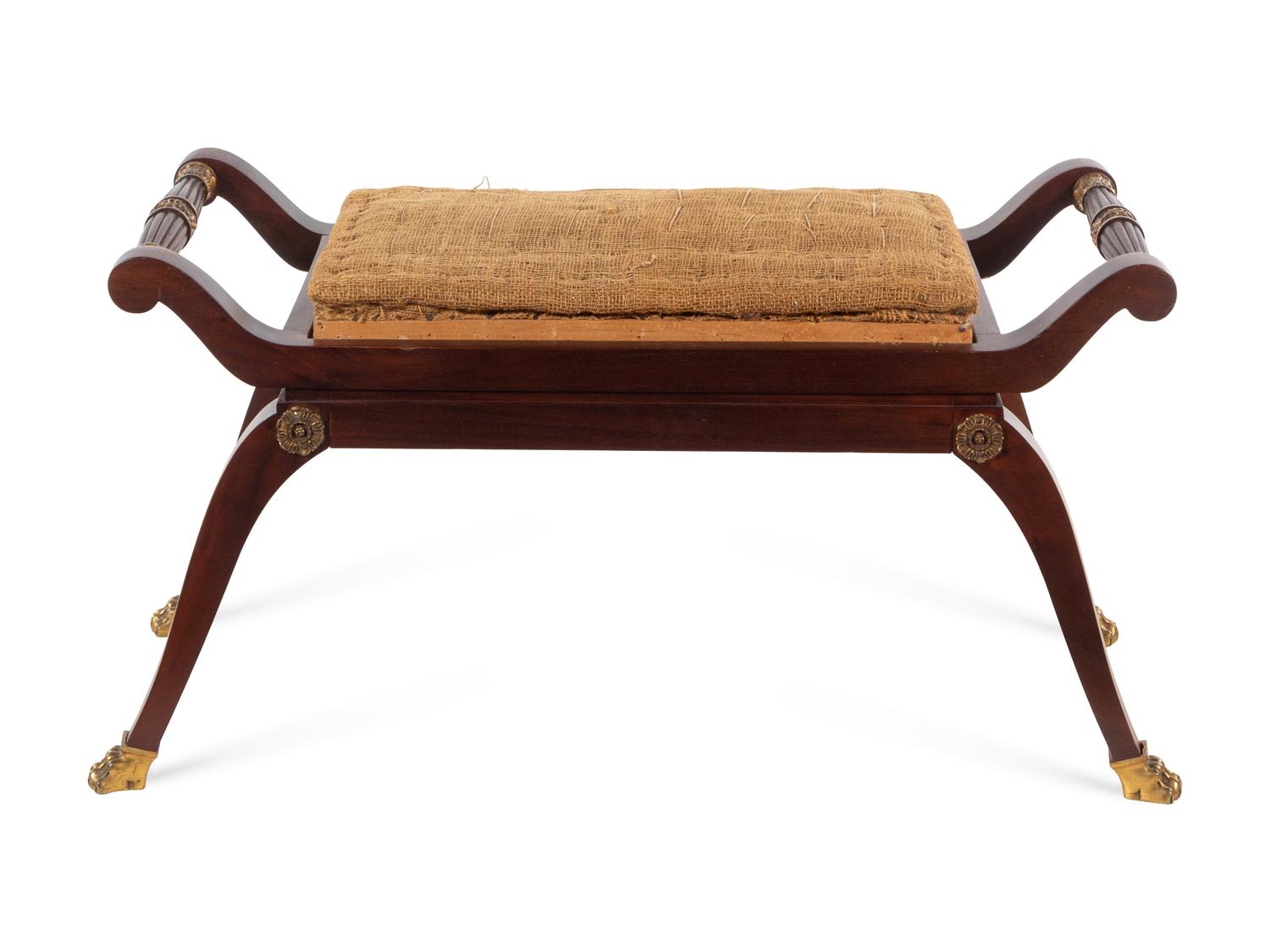 An Empire Style Parcel Gilt Mahogany Hall Bench