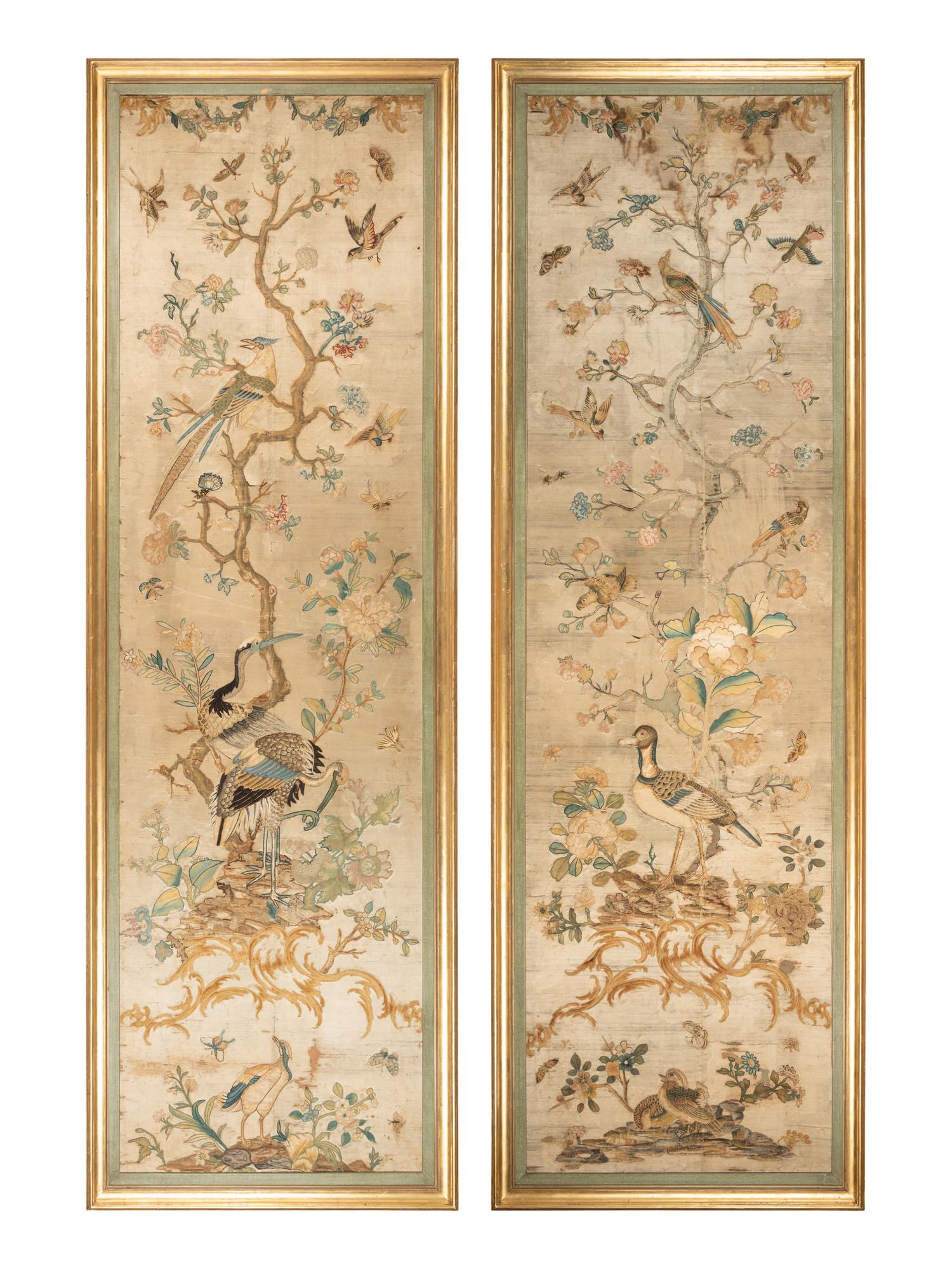 A Pair of Italian Silk and Needlework Panels