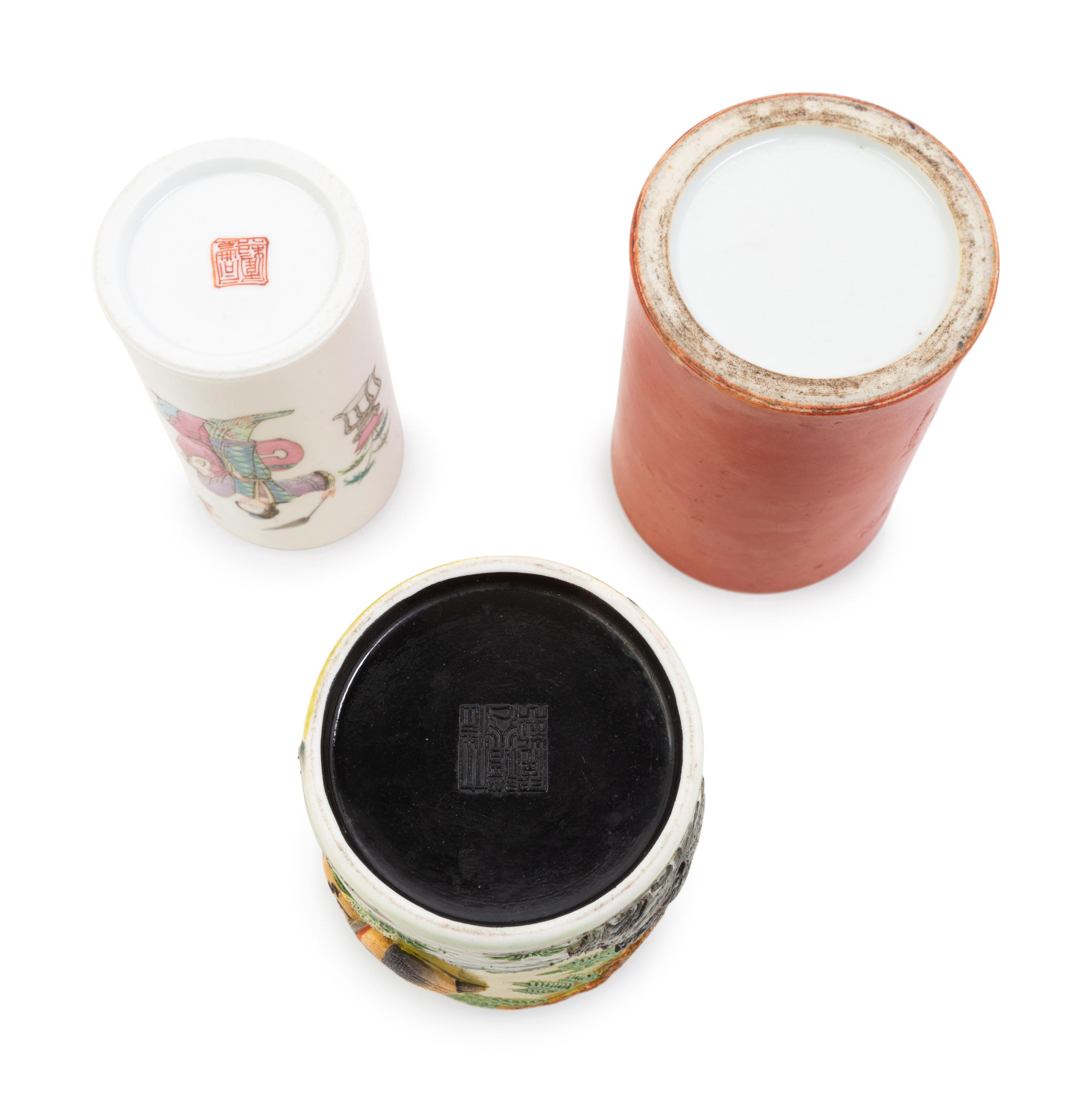 Three Chinese Porcelain Brush Pots, Bitong