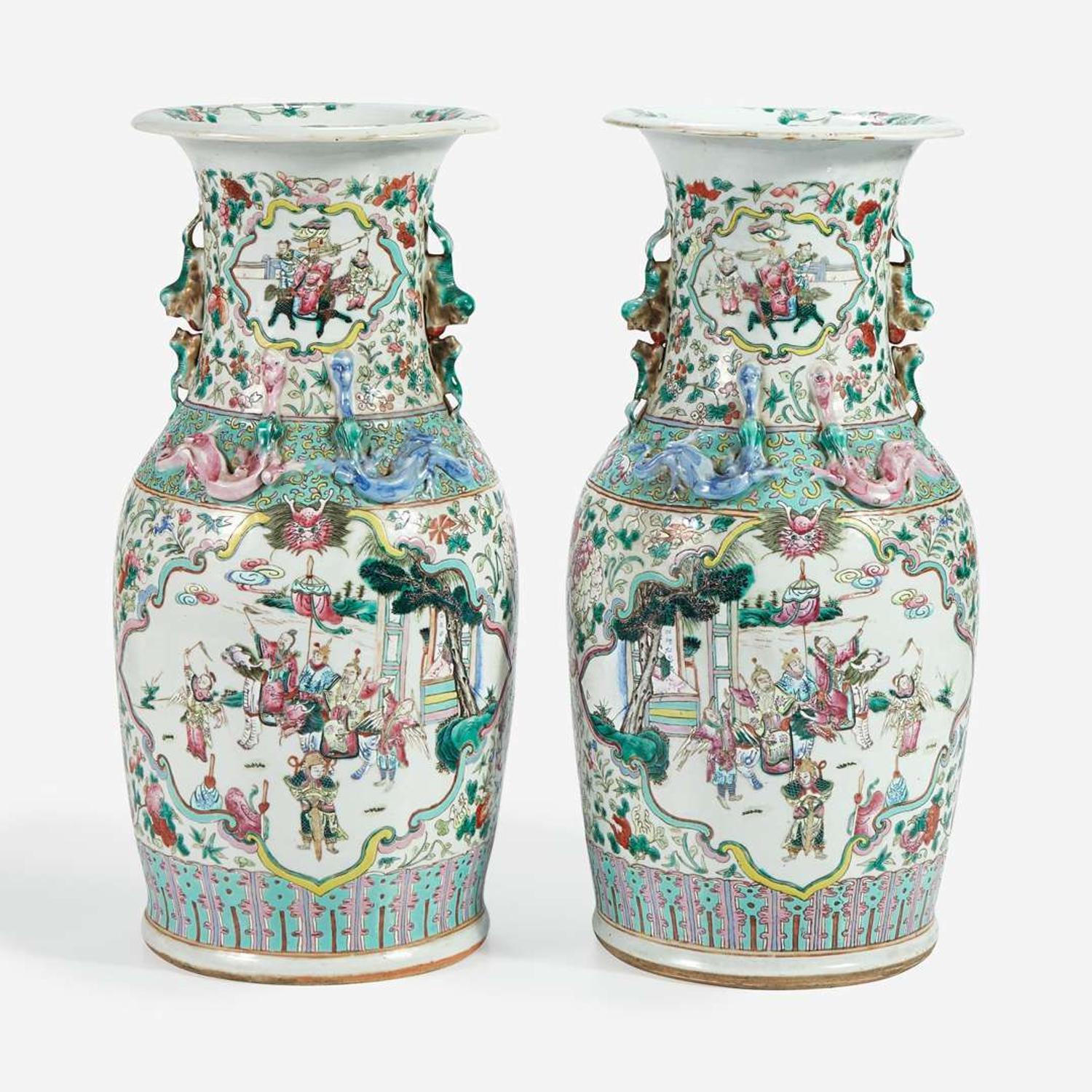 A pair of Chinese export famille rose-decorated porcelain baluster vases Late 19th-early 20th century