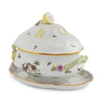 A Herend Rothschild Bird Porcelain Tureen and Underplate