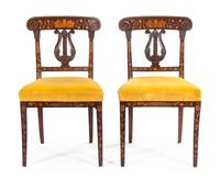 A Pair of Dutch Marquetry Side Chairs Height 35 inches. — 19TH CENTURY
