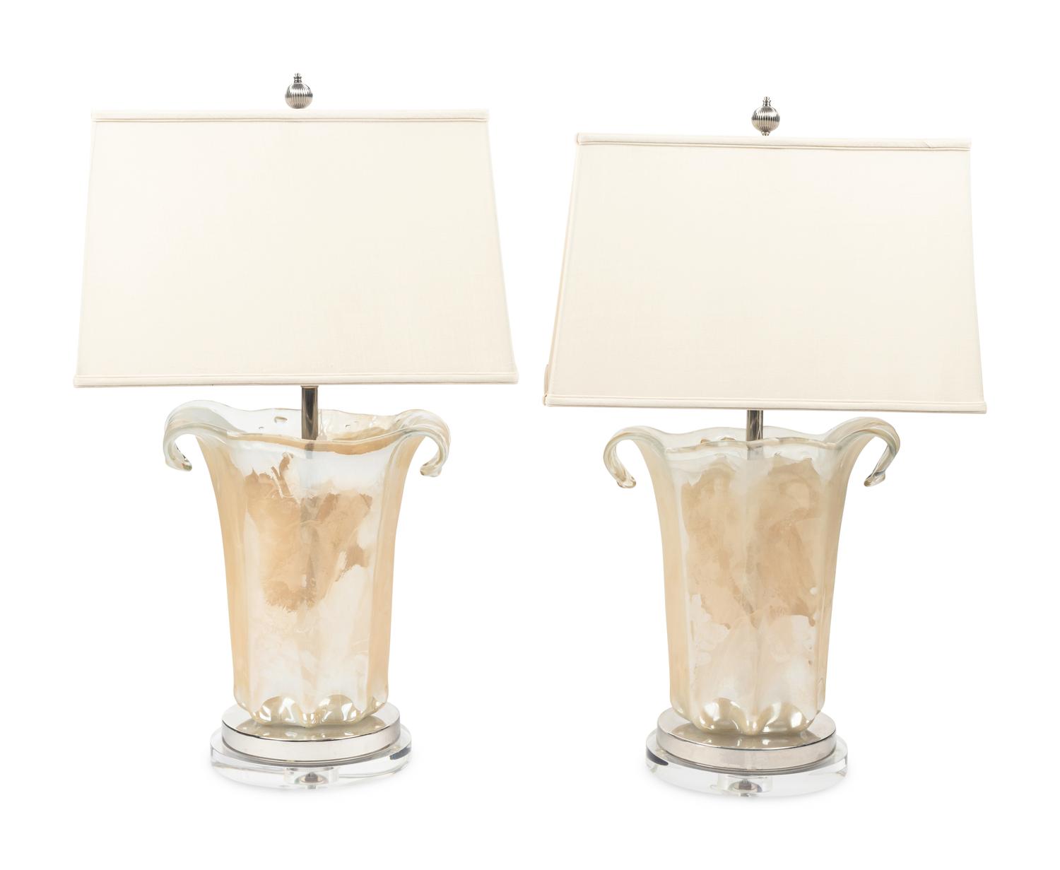 A Pair of Italian Glass Table Lamps