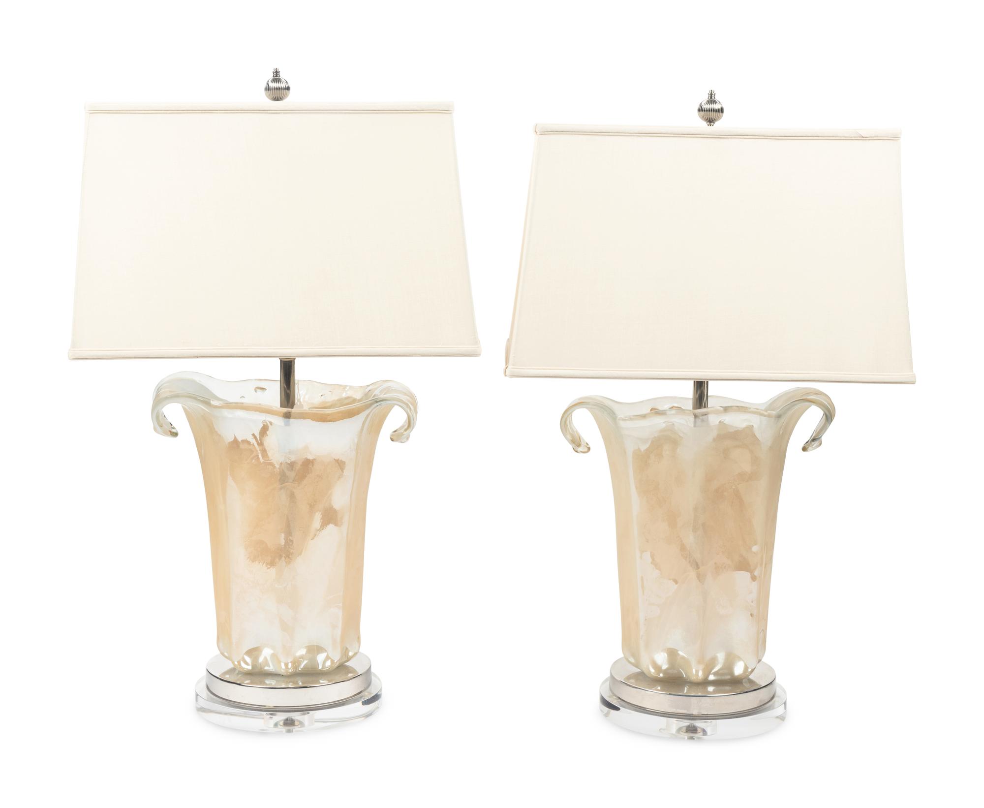 A Pair of Italian Glass Table Lamps