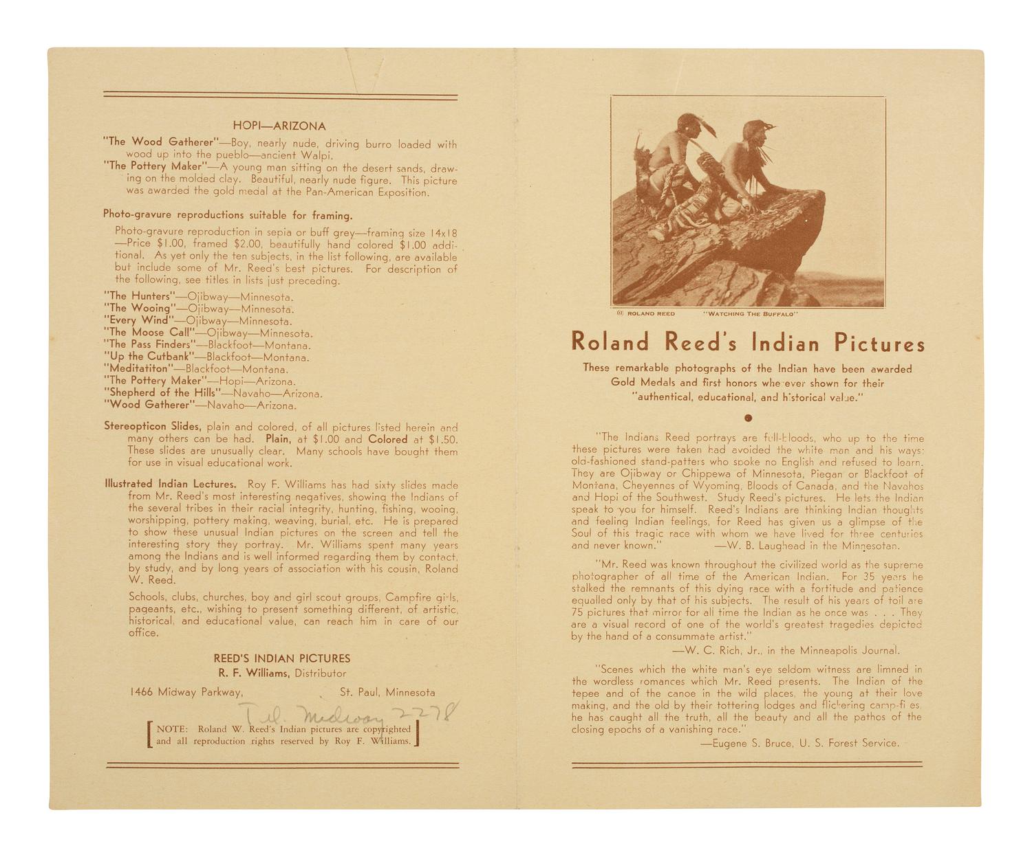 [NATIVE AMERICANS]. REED, Roland (1864-1934), photographer. A group of 32 photographs, including a selection of images from "Roland Reed's Indian Pictures."