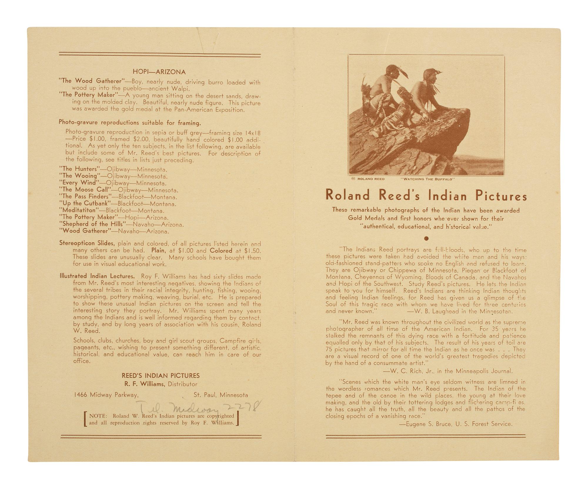 [NATIVE AMERICANS]. REED, Roland (1864-1934), photographer. A group of 32 photographs, including a selection of images from "Roland Reed's Indian Pictures."