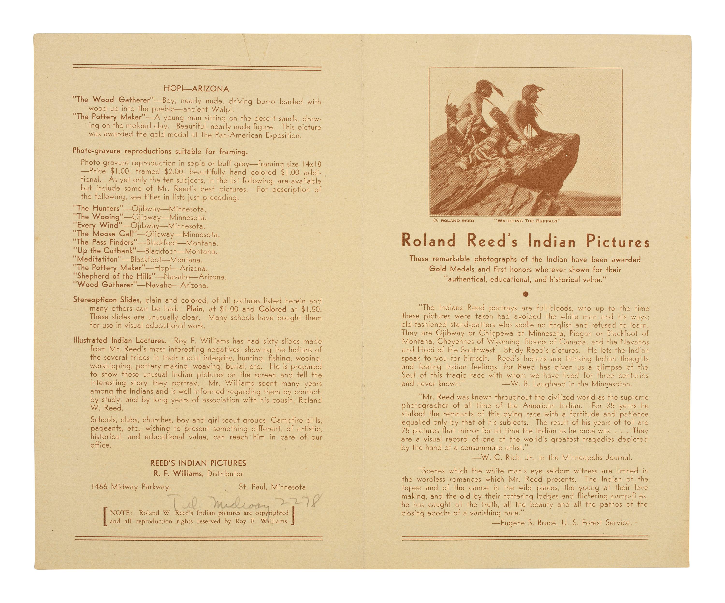 [NATIVE AMERICANS]. REED, Roland (1864-1934), photographer. A group of 32 photographs, including a selection of images from "Roland Reed's Indian Pictures."