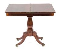 A Georgian Style Mahogany Flip-Top Game Table, Height 28 1/2 x width 46 1/2 x depth 59 1/2 inches (extended).