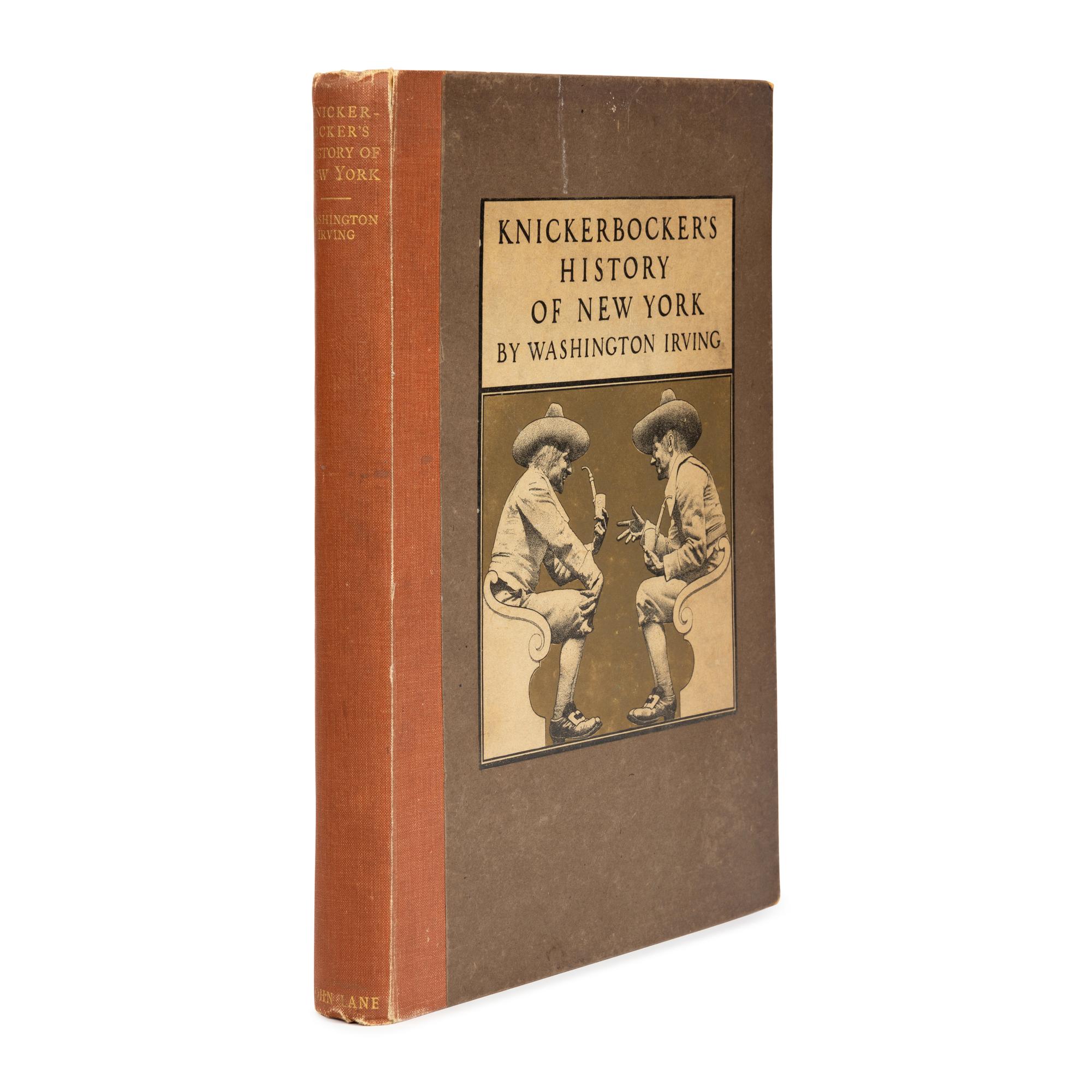 [Parrish, Maxfield (1870-1966), illustrator]. -- Irving, Washington (1783-1859)]. A History of New York from the Beginning of the World to the End of the Dutch Dynasty . London and Boston: D.B. Updike, The Merrymount Press for John Lane, 1900.