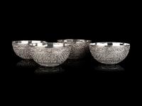 Four Indian Chased Silver Bowls