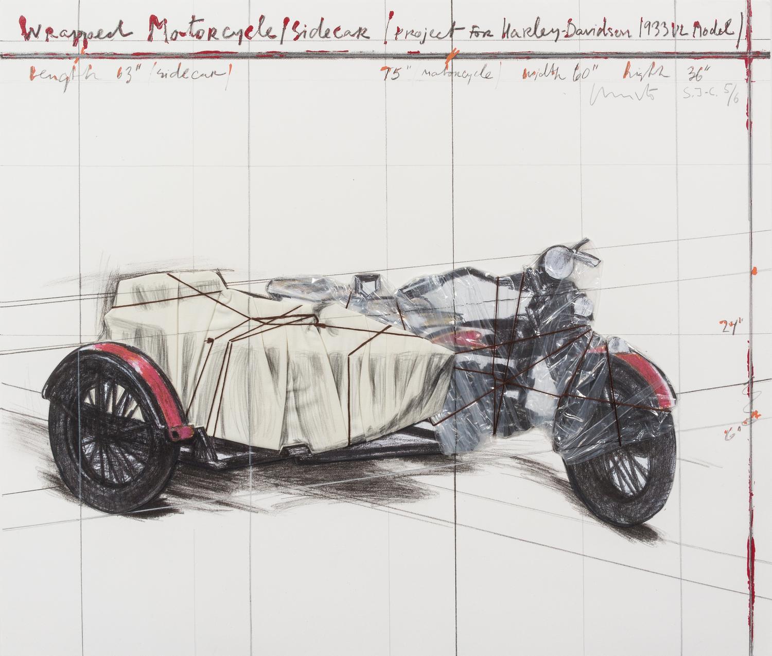 Christo and Jeanne-Claude, (Bulgarian/American, b. 1935), Wrapped Motorcycle/Sidecar, Project for Harley-Davidson 1933 VL Model, 1997